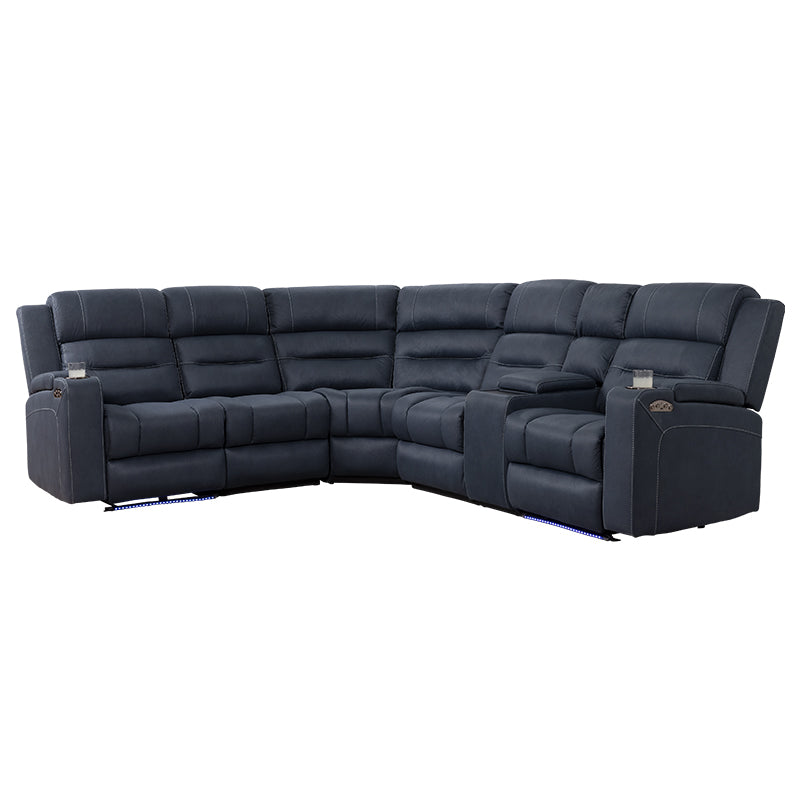 Spielberg 6 Seater Home Theatre Corner Fabric Recliner Lounge – Azure