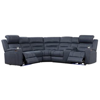 Spielberg 6 Seater Home Theatre Corner Fabric Recliner Lounge – Azure