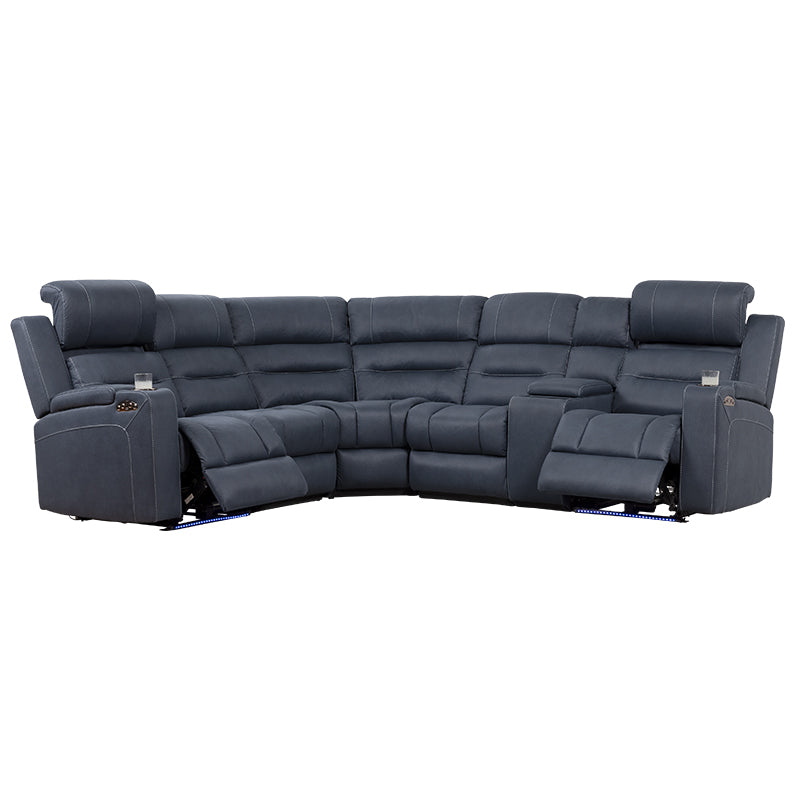 Spielberg 6 Seater Home Theatre Corner Fabric Recliner Lounge – Azure
