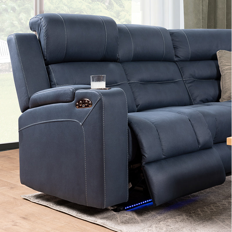 Spielberg 6 Seater Home Theatre Corner Fabric Recliner Lounge – Azure