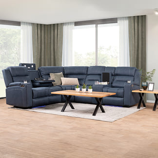 Spielberg 6 Seater Home Theatre Corner Fabric Recliner Lounge – Azure