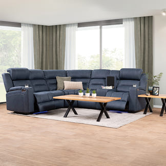 Spielberg 6 Seater Home Theatre Corner Fabric Recliner Lounge – Azure