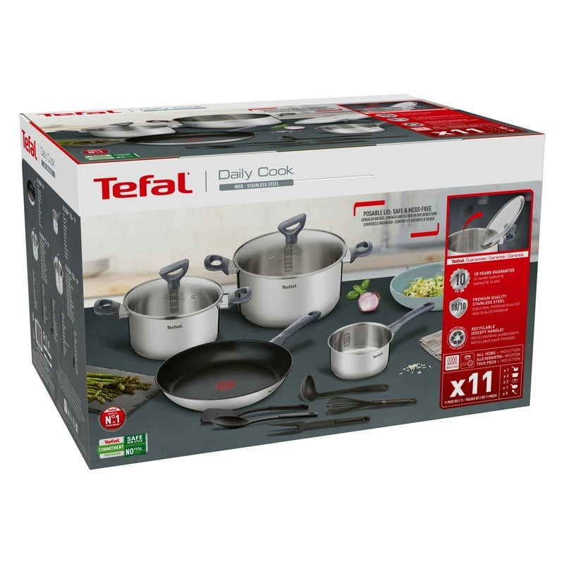 TEFAL DAILY COOK INDUCTION STAINLESS STEEL 4PCE SET + UTENSILS